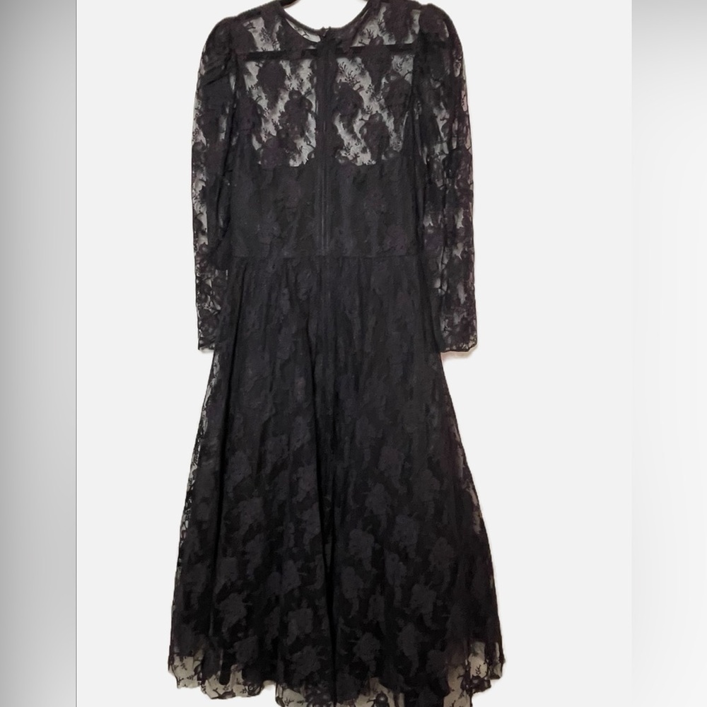 Vintage Black Lace Cottagecore Goth Dress Dark Academia Witchy Midi M/L